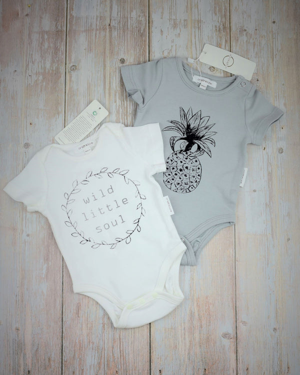 Organic cotton baby bodysuit Two Pack. GOTS Certified soft organic cotton Baby Essentials