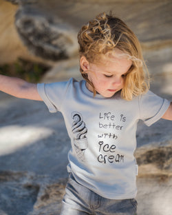 Organic cotton toddler boy T-Shirt. Life Is Better With Ice Cream. Hand Draw Ice Cream Tee. Made from 100% certified organic cotton.