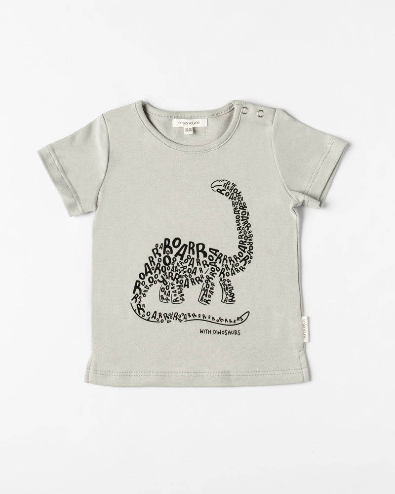 Organicline Baby boy Dinosaur T-shirt-Sliver grey front view