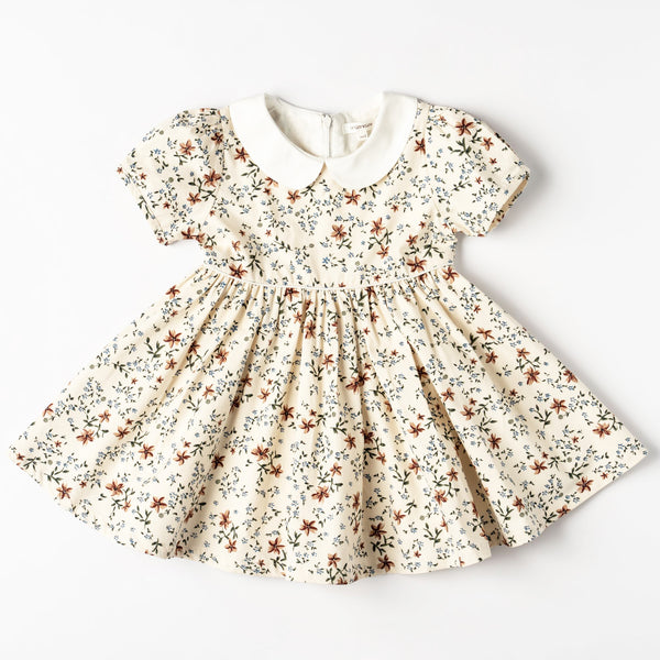 Organic cotton toddler clothes. Vintage toddler girls dress. Organicline floral dress. Made of finest organic cotton. 100% certified by Global Organic Textile Standards (GOTS).