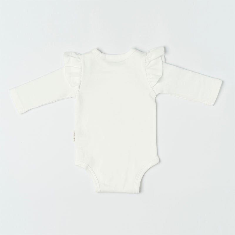 Organicline flamingo long sleeve bodysuit back view. Softly made from 100% GOTS certified organic. 